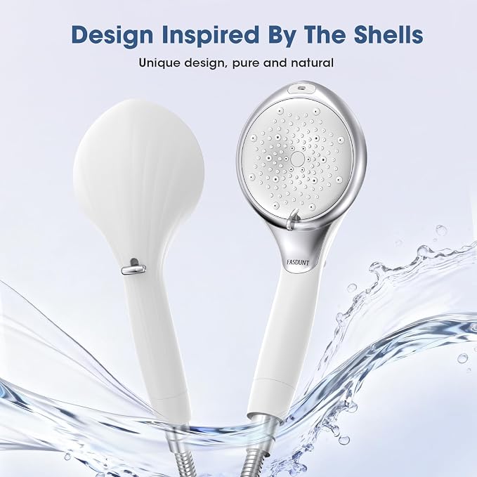 Filtered Shower Head with Handheld, 8 Spray Modes, Silver White | 80" Long Stainless Hose, Built-in Power Wash, Water Softener Filter Beads for Hard Water - Remove Chlorine, Reduce Dry Skin