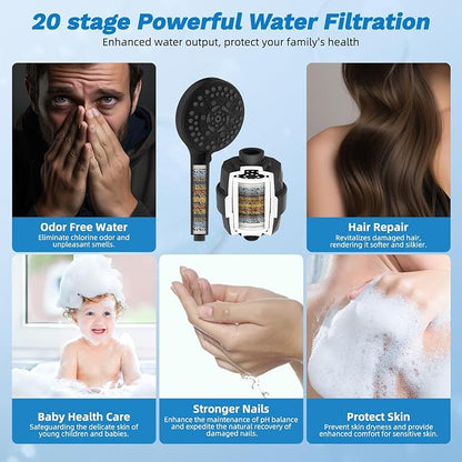 Hibbent 10" Dual Filtered 10" Rainfall Shower Head with Handheld 10-Spray | High Pressure Metal Matte Black Showerhead Combo with Filter, Extension Arm with 4-way Diverter, 71'' Shower Hose & Holder