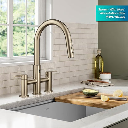 KRAUS Oletto Touchless Sensor Bridge Kitchen Faucet with Pull-Down Sprayhead in Matte Black, KSF-3122MB