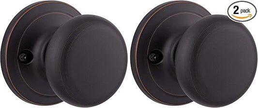 Kwikset Juno Dummy Door Knob, Single Sided Handle for Closets, French Double Doors, and Pantry, Venetian Bronze Non-Turning Interior Push/Pull Door Knob, with Microban Protection (Pack of 2)