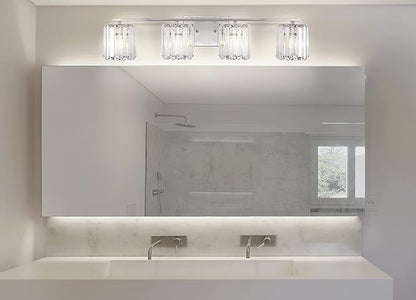 JONATHAN Y 4.75" Chrome 4-Light Vintage Glam LED Vanity Light Wall Sconce Fixture with Clear Crystal Prism Shade, Hardwired Wall Lamp for Bathroom Mirror Hallway, LED Bulb Included (JYL3555A)