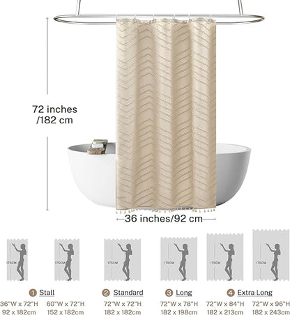 Stall Shower Curtain 36x72 Beige Fabric Shower Curtain Stall Size Cloth Shower Curtains Tufted Chevron Striped Textured Modern Farmhouse Minimalist for Bathroom Decor