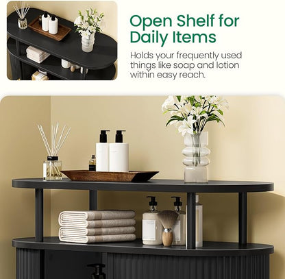 CHOEZON Bathroom Storage Cabinet, Bathroom Cabinet with Sliding Doors, Freestanding Floor Cabinet with Gold Handles, Modern Bathroom Organizer and Storage, for Bathroom, Kitchen, Entryway, Black