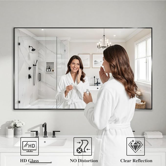 Koonmi Black Mirrors for Wall, 30x55 Inch Bathroom Mirror, Rectangular Wall Mirror for Living Room Bedroom Bathroom, Hangs Horizontally or Vertically