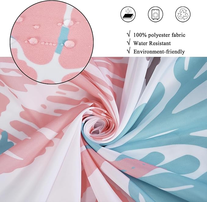 Nautical Coastal Shower Curtain, Blue Pink Ocean Beach Seashell Starfish Themed Bathroom Curtain Waterproof Fabric Machine Washable with Hooks, 72" Wx84 L