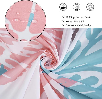 Nautical Coastal Shower Curtain, Blue Pink Ocean Beach Seashell Starfish Themed Bathroom Curtain Waterproof Fabric Machine Washable with Hooks, 72" Wx84 L