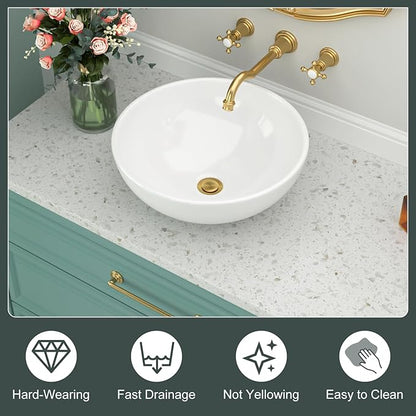 Round Bathroom Vessel Sink Bowl - 16x16 inch Modern Above Counter Sink White Porcelain Ceramic Art Basin