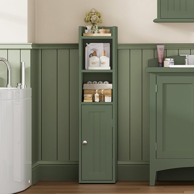 ChooChoo Small Bathroom Storage Cabinet with Adjustable Shelf | 7.1“W * 7.9”D, Corner Floor Cabinet, Narrow Toilet Paper Cabinets, Slim Bathroom Organizers, Small Spaces, Bathroom, Green