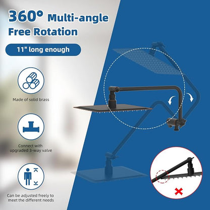 12" Metal Rainfall Shower Head with 10-Mode Handheld, Oil Rubbed Bronze | NSF/ANSI/CAN 372 Certified, High Pressure Showerhead Combo with 11" Adjustable Shower Arm, 71" Hose, Shower Head Holder