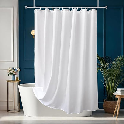 AooHome Hotel Shower Curtain Liner, Fabric Shower Curtain with Hooks, Waterproof, Weighted Hem, 72 x 72 Inch, White