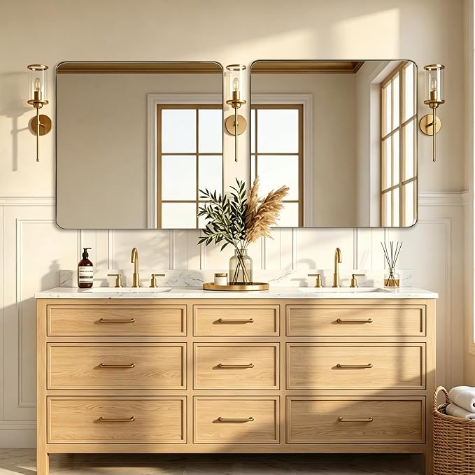Gold Bathroom Mirrors for Over Sink, 36x36 Inch Brushed Gold Wall Mirror, Rectangular Metal Framed Vanity Mirror -Modern Clean Design with Superior Stainless Steel Frame