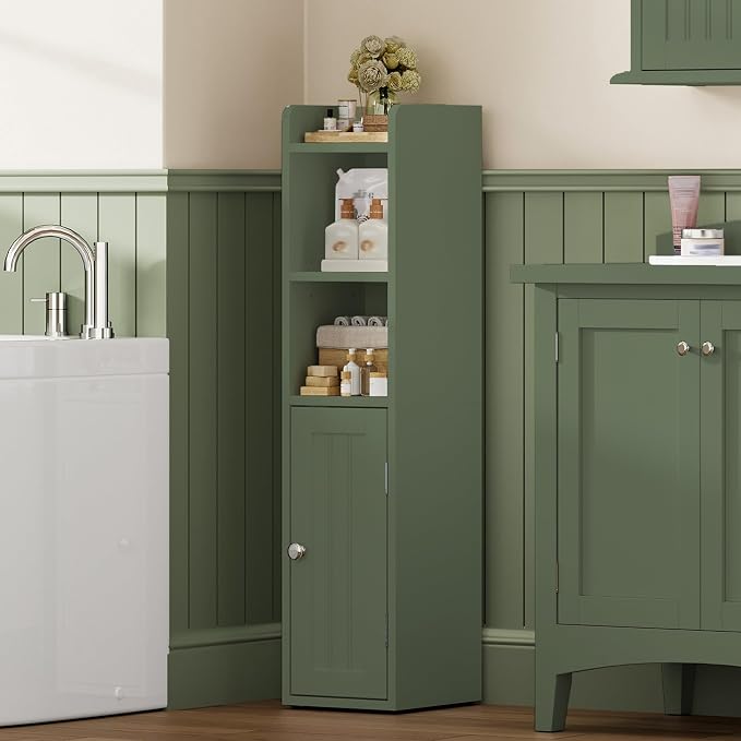 ChooChoo Small Bathroom Storage Cabinet with Adjustable Shelf | 7.1“W * 7.9”D, Corner Floor Cabinet, Narrow Toilet Paper Cabinets, Slim Bathroom Organizers, Small Spaces, Bathroom, Green