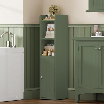 ChooChoo Small Bathroom Storage Cabinet with Adjustable Shelf | 7.1“W * 7.9”D, Corner Floor Cabinet, Narrow Toilet Paper Cabinets, Slim Bathroom Organizers, Small Spaces, Bathroom, Green