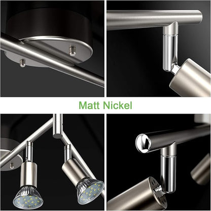 Unicozin LED 6 Light Track Lighting Kit, 46.5'' Matt Nickel 6 Way Ceiling Spot Lighting, Flexibly Rotatable Head, Modern Track Light Included 6 x LED GU10 Bulb (4W, Daylight White 5000K, 400LM)