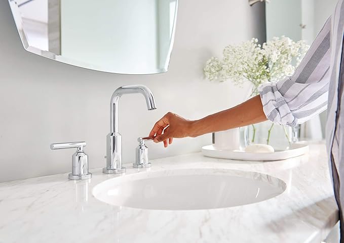 Moen Gibson Two-Handle High Arc Widespread Modern Bathroom Sink Faucet for 3-Hole Setups with Valve Included, Chrome, TV6142