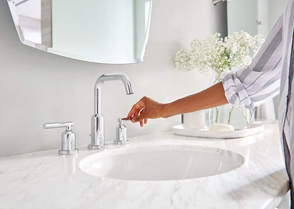 Moen Gibson Two-Handle High Arc Widespread Modern Bathroom Sink Faucet for 3-Hole Setups with Valve Included, Chrome, TV6142
