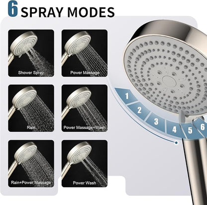 OFFO Handheld Shower Head with Filter, 20 Stage Shower Head with Filters for Hard Water, 6 Modes High Pressure Shower Head to Remove Chlorine, Brushed Nickel