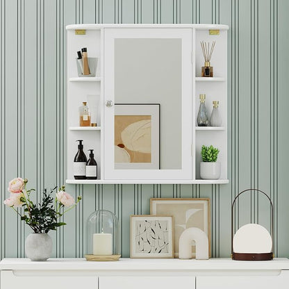 GIANTEX Bathroom Medicine Cabinet (White) | Wall Mounted Medicine Cabinet with Mirrored Door & 4 Interior Shelves, 6 Open Shelves, Space-saving Storage Cabinet