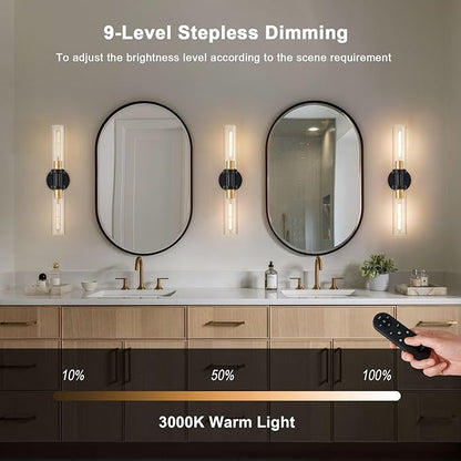 Battery Operated Wall Sconce Set of 2, 12000mAh Rechargeable Wall Lights with Remote Control, Wireless Dimmable Wall Lamps for Bedroom Living Room Bathroom Hallway Stairwell, Black & Gold