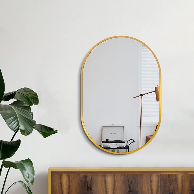 30x20 Gold Oval Bathroom Mirror for Over Sink, Aluminum Frame | HD Reflection No Distortion, Aluminum Frame, Mounting Hardware for Vertical or Horizontal Mount