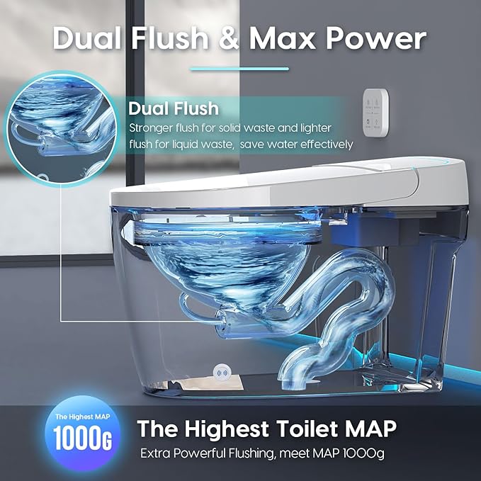 Glendan Smart Toilet Auto Flush: Dual Flush with Remote - 3 Adjustable Heated One Piece Toilet for Bathrooms - Electric Modern Tankless Toilet with Night Lights - Pre-Wetting Slow Close Seat & Lid