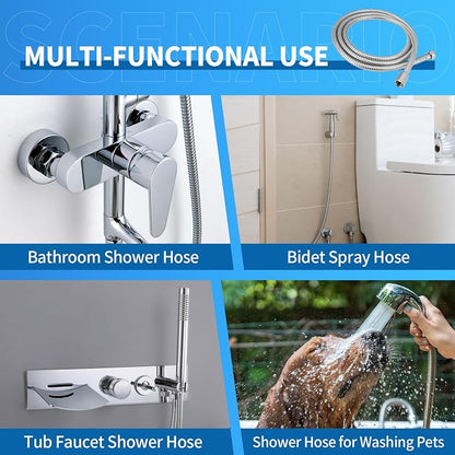 98" Metal Shower Hose Replacement Handheld Kink Free Stainless Steel Shower Head Wand Hose Extension Extra Long with Brass Insert and Nut, Durable & Flexible for Pet Bathing Cleaning