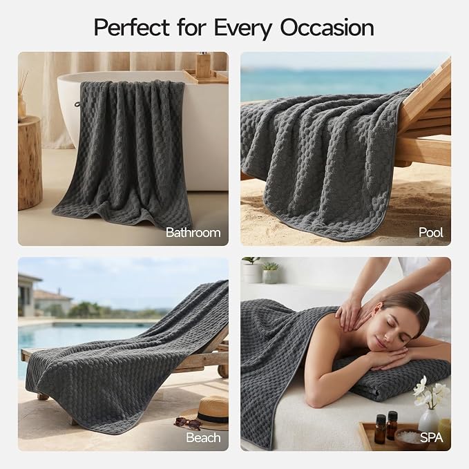 REDKISS Charcoal Gray Microfiber Bath Towels Lagre, 30“x60”, 2 Pack | Super Absorbent, Quick Dry, Super Soft, Lint Free, Fluffy Towel for Bathroom, Spa, Gym, Travel, Dorm, Ideal Everyday Use