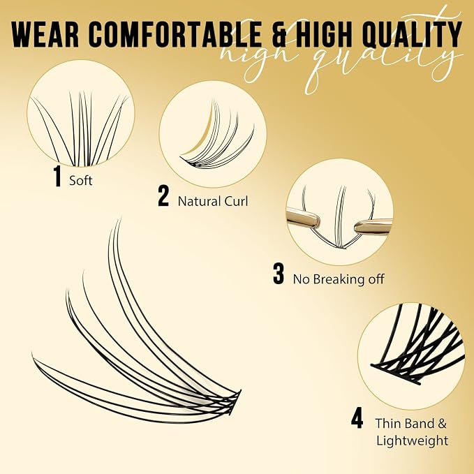 QUEWEL Lash Clusters 320Pcs 10D D Curl Lash Cluster Eyelash Extensions | Cluster Lashes Mix9-16mm Individual Eyelashes Clusters Wispy Lash Clusters Thin Band Soft to Use at Home(10D D Mix9-16)