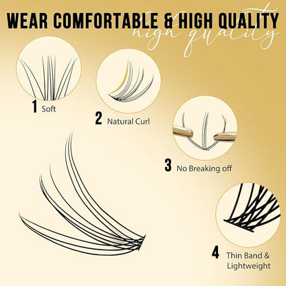 QUEWEL Lash Clusters 320Pcs 10D D Curl Lash Cluster Eyelash Extensions | Cluster Lashes Mix12-18mm Individual Eyelashes Clusters Wispy Lash Clusters Thin Band Soft to Use at Home(10D D Mix12-18)