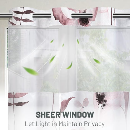 No Hook Floral Shower Curtain with Liner, Burgundy, 71x74 | Snap in Liner, 3 in 1, Water Repellent, Easy Install, Machine Washable, Hotel Style for Bathroom, Watercolor Pattern