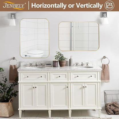16x24 Inch Brushed Nickel Bathroom Mirror, Framed Rectangle Mirror with Rounded Corner, Brushed Mirror, Silver Bathroom Mirror for Over Sink, Vanity, Living Room, Bedroom, Horizontal/Vertical