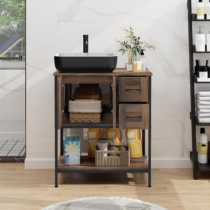 YOURLITE Bathroom Vanity, 30" Rustic Brown Bathroom Vanity with Sink Combo Set, Farmhouse Modern Wood Bathroom Cabinet with Black Ceramic Vessel Sink