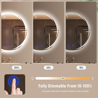 32“ x 32” LED Bathroom Smart Mirror- Anti-Fog, Round Mirror with Three Color Light Temperature Brightness Settings,Backlit + Front Lit,Wall-Mounted Vanity Mirror with Memory Function