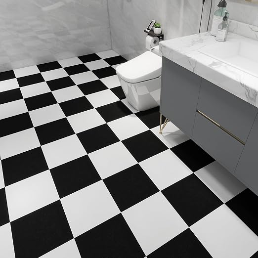 30-Pack 12"x12" Peel and Stick Floor Tiles Waterproof Self Adhesive Vinyl DIY Flooring for Bedroom, Bathroom, Kitchen, RV, Cover 30 Sq. Ft, Matte Black & White