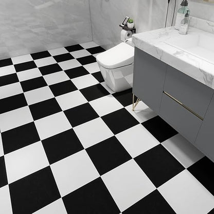 30-Pack 12"x12" Peel and Stick Floor Tiles Waterproof Self Adhesive Vinyl DIY Flooring for Bedroom, Bathroom, Kitchen, RV, Cover 30 Sq. Ft, Matte Black & White