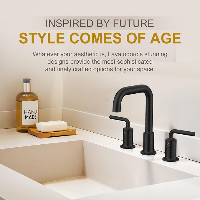3 Hole Bathroom Faucet, Matte Black Bath Faucet | 8 Inch Widespread Faucet, 2 Handle Bathroom Sink Faucet with Drain Assembly Supply Line, Solid Brass Bath Faucet BF503-MB