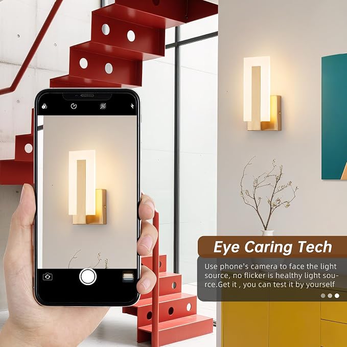 Modern Wall Sconces Set of 2, 3000K Warm White Wall Sconce, Acrylic Gold Wall Lamp, Hardwired Wall Mount Lighting Fixture for Hallway, Bedroom, Study, Living Room Indoor Wall Light