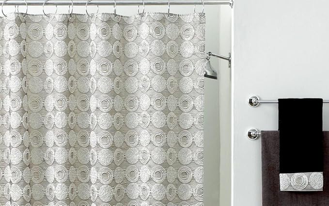 Avanti Linens - Fabric Shower Curtain, Stylish Bathroom Decor (Galaxy Collection, Silver)