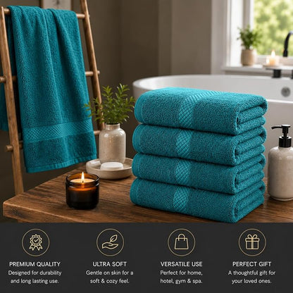 DAN RIVER 600 GSM Cotton Large Bath Towels Set of 4, 27 x 54 Inches, Teal | Larger & Lighter Weight Towels for Bathroom - Highly Absorbent & Quick Dry 100% Cotton Bath Towel Set for Home, Spa & Hotel