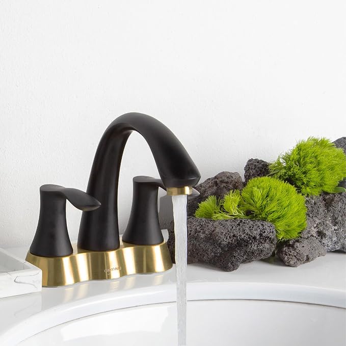 Black and Gold Bathroom Faucet, Lava Odoro 2 Handle 4 Inch Centerset Bathroom Sink Faucet Vanity Faucet with Pop up Drain Assembly Supply Line, BF423-BG