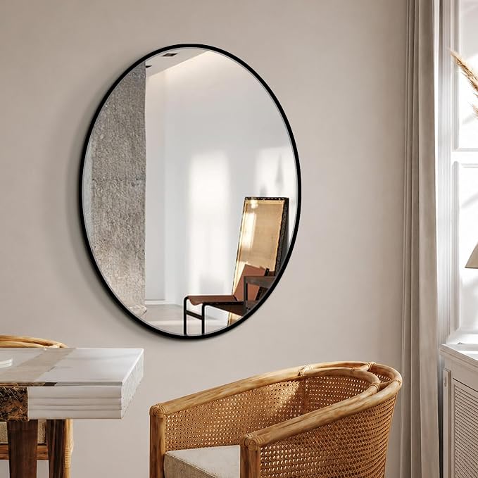 32x24 Black Oval Bathroom Mirror for Over Sink, Aluminum Frame | HD Reflection No Distortion, Aluminum Frame, Mounting Hardware for Vertical or Horizontal Mount