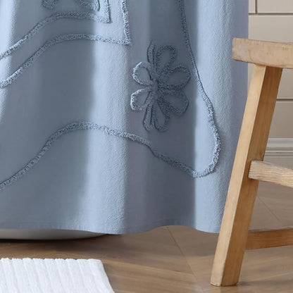Peri Home Retro Scroll Shower Curtain 72 x 72 inches Blue 1-Piece | Cotton Fabric, Bathroom