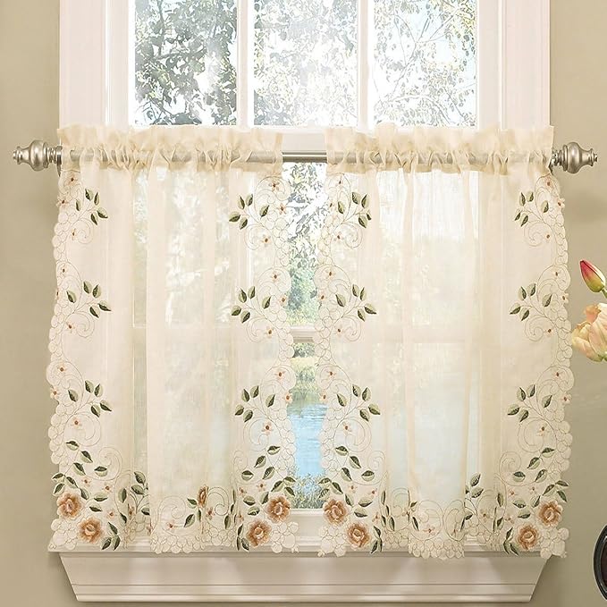 Sweet Home Collection Kitchen Window Tier, Swag, or Valance Curtain Treatment in Stylish and Unique Patterns and Designs for All Home Décor, 24", Rosemary Linen