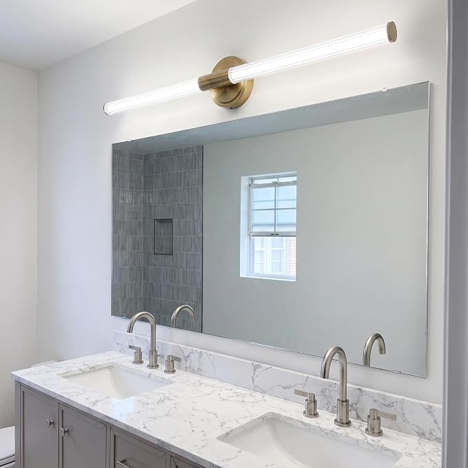 URSOLA 40" Modern LED Bathroom Light Fixtures, Golden 3CCT Dimmable Bathroom Vanity Light Over Mirror, Bathroom Vanity Bath Bar Lights with 360° Removable Acrylic Light Tube