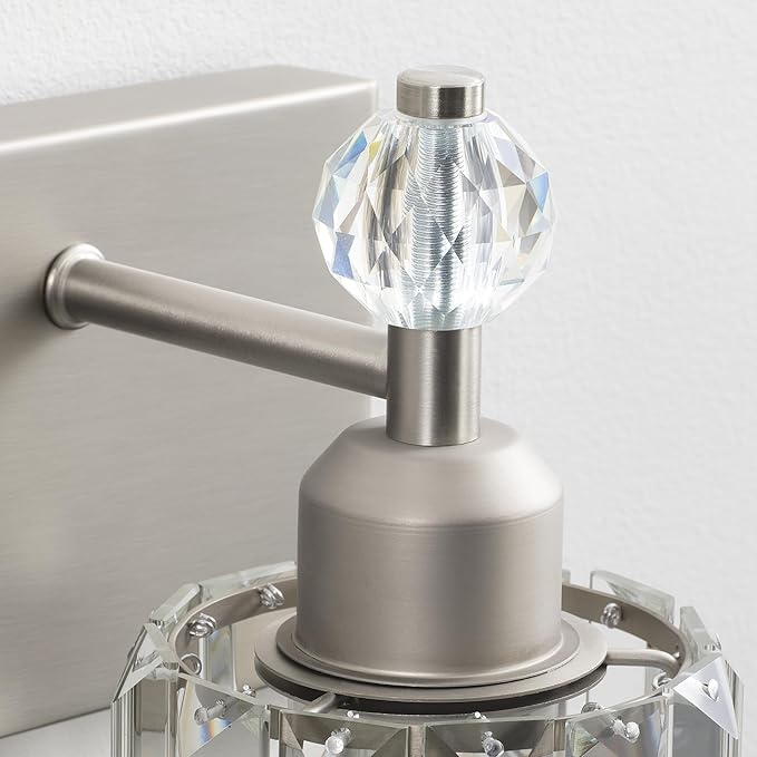 PRESDE Modern Crystal 5-Light Bathroom Light Fixtures Brushed Nickel Vanity Light for Bath Wall Lighting Over Mirror