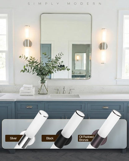 2-Light Bathroom Vanity Lighting Fixture, Brushed Nickel Wall Sconce with Opal White Glass, E26 Stocket Indoor Wall Lamp, Modern Mirror Light