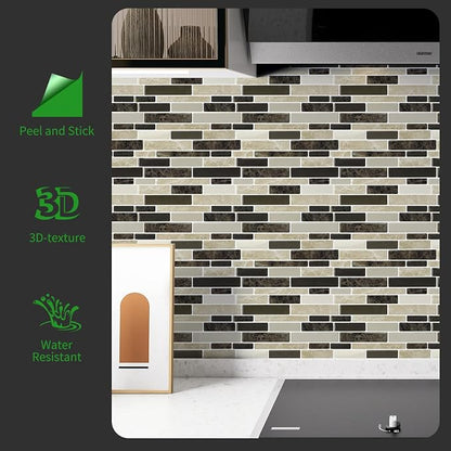 LONGKING 10-Sheet Brown Peel and Stick Backsplash Tile for Kitchen, Vinyl Stick on Tile Stickers for Wall, Kitchen, Bathroom, Counter Top | Peel and stick backsplash, vinyl PVC, Brown, waterproof, kitchen bathroom wall, 10-sheet, set B