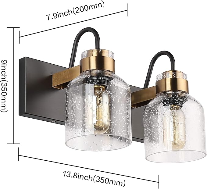 PRESDE 2 Light Bathroom Vanity Fixtures Black and Gold Farmhouse Bathroom Lights Fixture Over Mirror Bath Wall Sconce Lighting