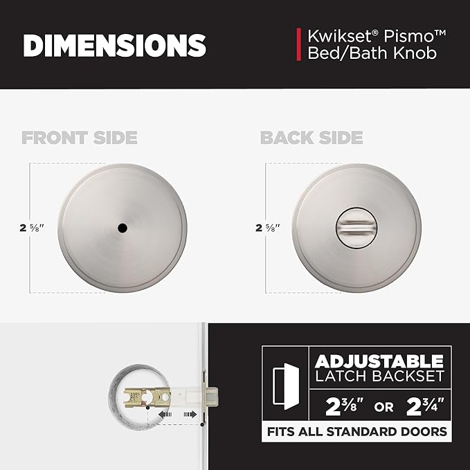 Kwikset Pismo Interior Privacy Door Knob with Lock, Door Handle For Bathroom and Bedroom, Satin Nickel Keyless Turn Lock Doorknob, with Microban Protection