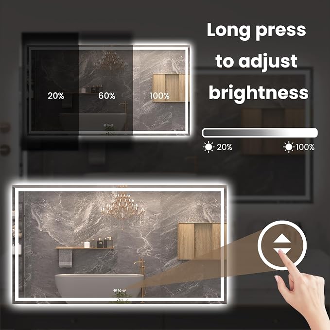 Snowdool 72 x 36 in LED Bathroom Mirror, Front and Backlit, Anti-Fog | Front and Backlit, 3 Color Temperatures, Anti-Fog, Tempered Glass